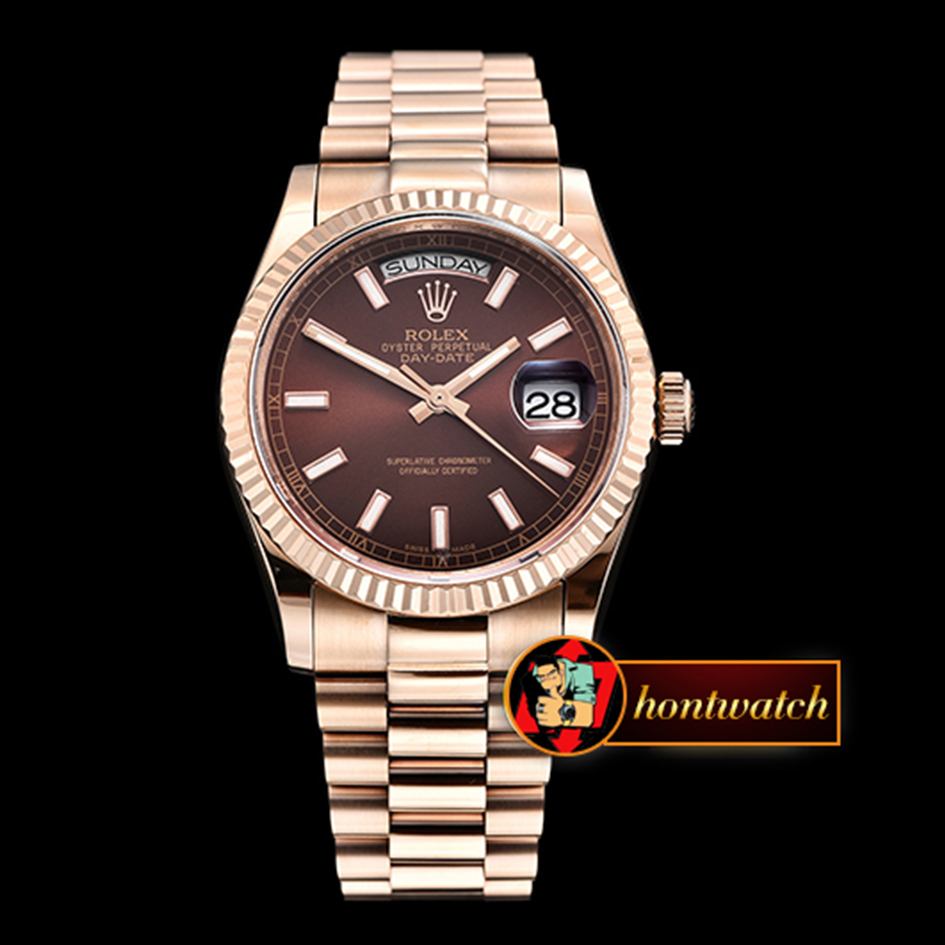 Rolex Daydate 36mm Flt RG/RG Brown Thick Stk BP 2836 replica