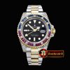 Rolex GMT II Red/Blue Rubies YG/SS Blk BP A3186 Mod