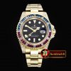 Rolex GMT II Red/Blue Rubies YG/YG Blk BP A3186 Mod