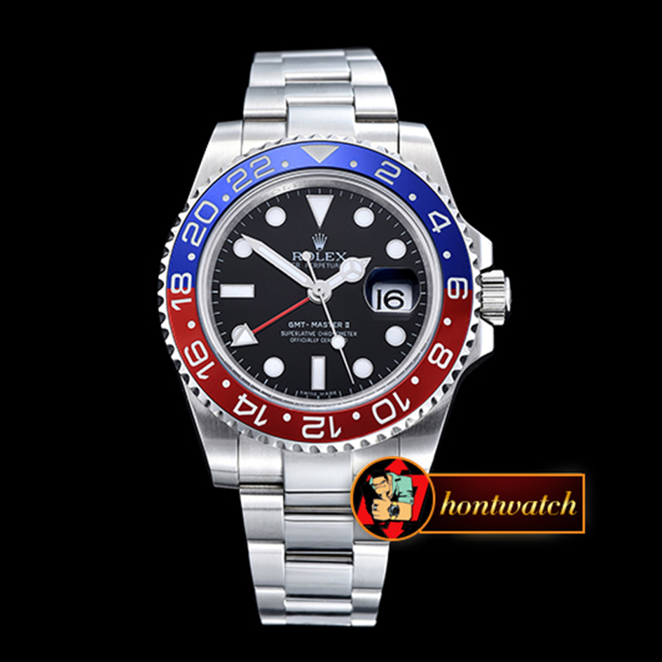 Rolex GMT II Red Blue SS SS Black BP A3186 Mod replica