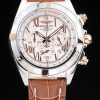 Breitling Chronomat Quartz Men White Dial Marrone leather strap