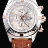 Breitling Chronomat Automatic Men White Dial Marrone leather strap