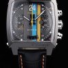Tag Heuer Monaco Automatic Men Black Pelle strap And Black Dial