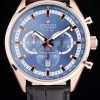 Zenith Quartz Men Blue Dial With Black Crocodile strap